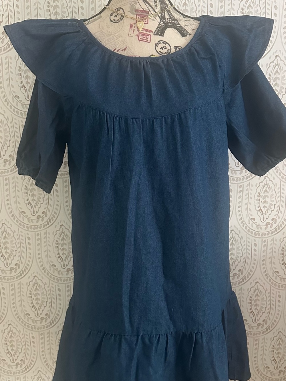 Women's Dark Blue Ruffle Shoulder Dress
